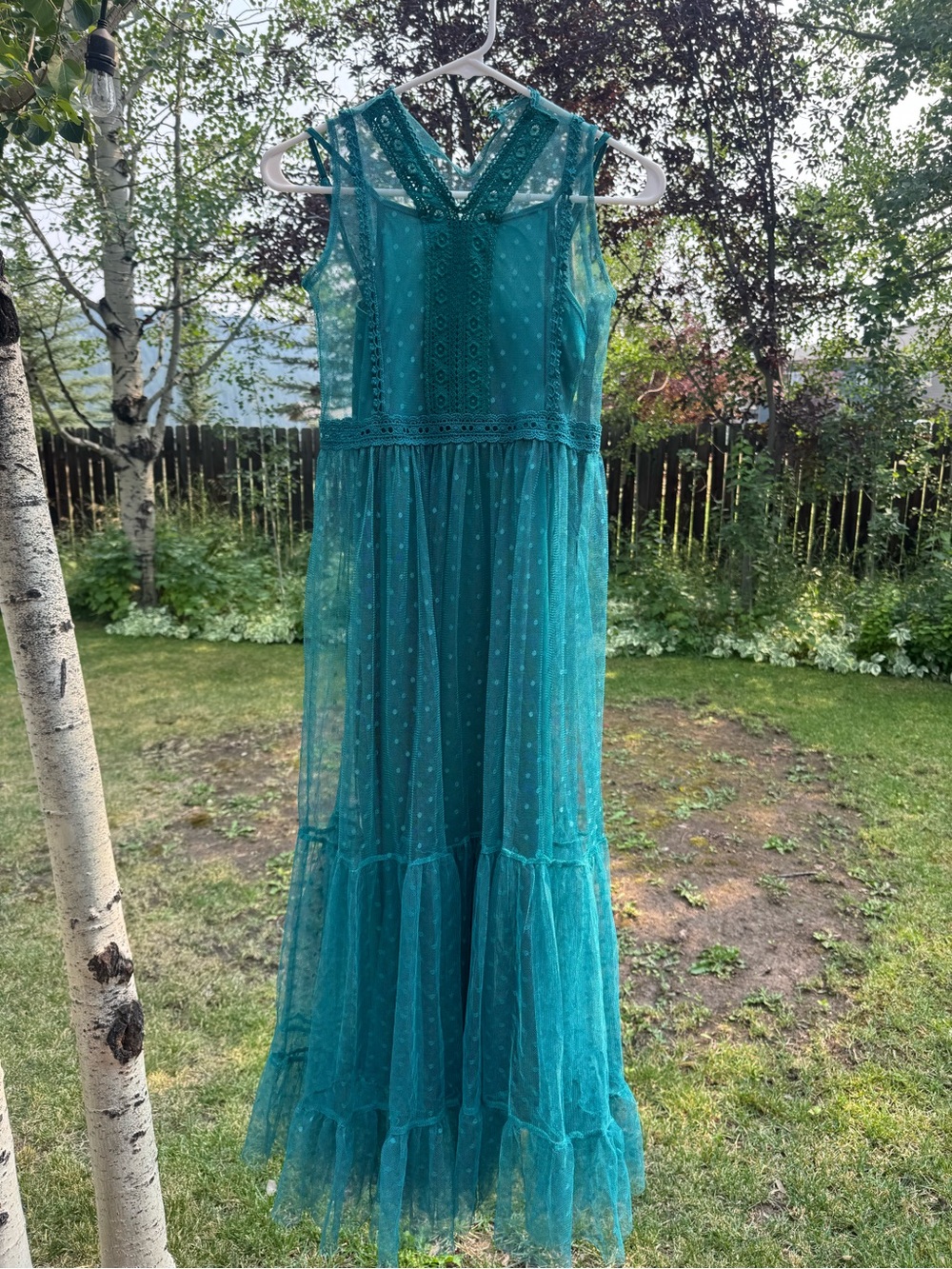 Joyfolie Teal Lace & Polka-Dot Maxi Dress